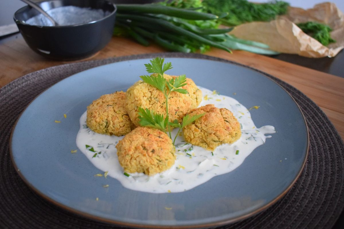 Deep Fried Chickpea Dough Balls (Chyueeam), shown as golden chickpea balls with herb sauce