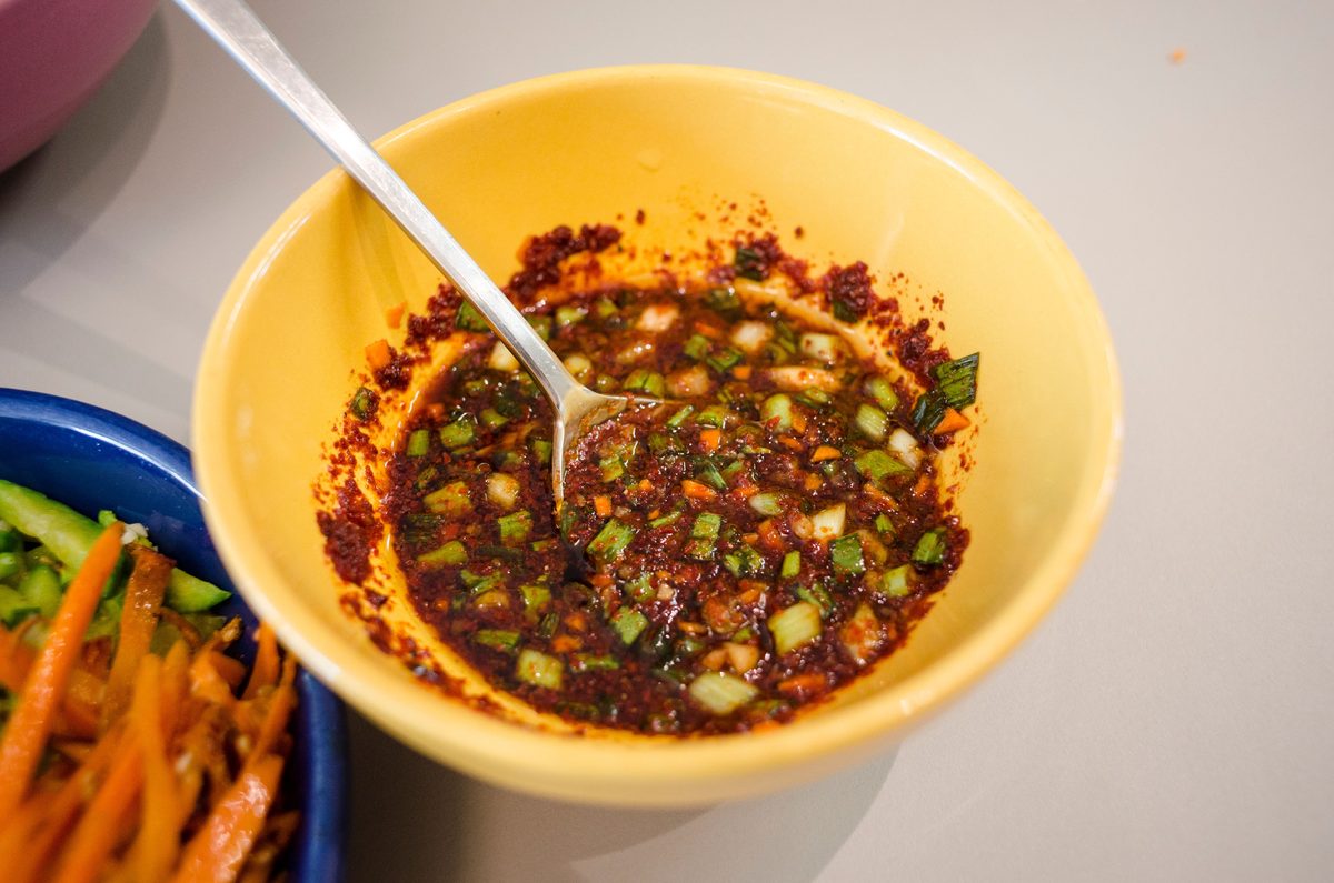 Finished Pad Thai Sauce in a yellow bowl