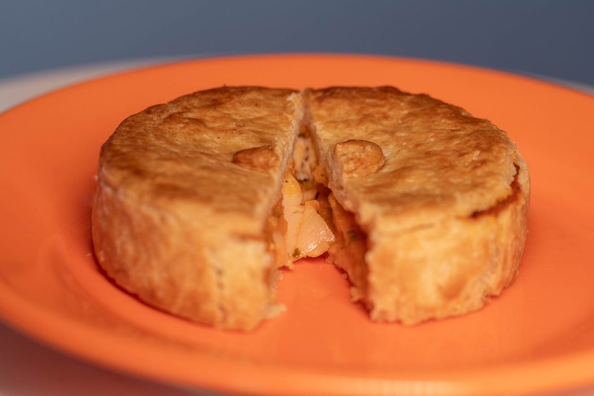 Piñon (Spanish stovetop pot pie), a finished layered chicken and plantain casserole